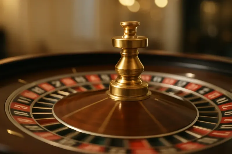 Close-up of live roulette wheel spinning in elegant casino lighting